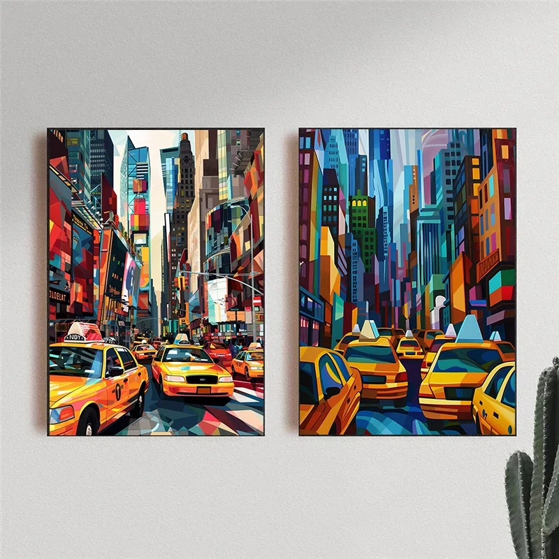 1Pcs Decor for Room Canvas Pianting Decorative Painting for Bedroom Decoration Home High-rise Buildings Taxi Interior Paintings