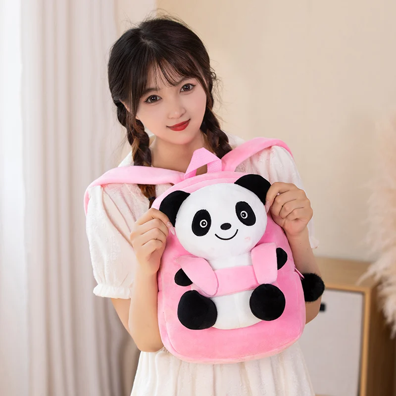 Cartoon Panda Bear Backpack Schoolbag Plushie Red Yellow Black Pink Cartoon Animal Bag Double Shoulder Shopping Wallet Gift