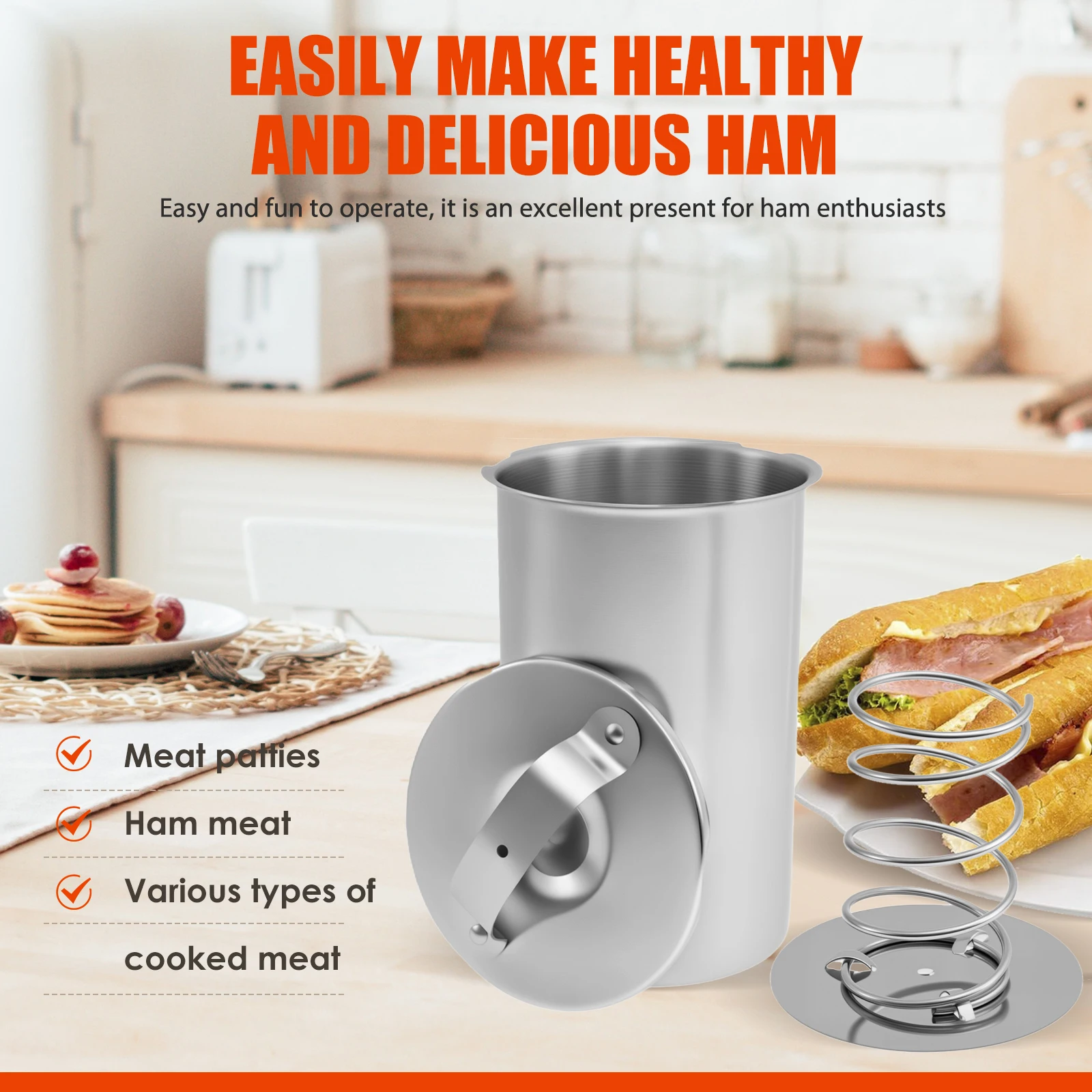 صانع لحم الخنزير من الفولاذ المقاوم للصدأ، قالب ضغط اللحوم ديلي مع ميزان حرارة لملحقات المطبخ لطهي لحم الخنزير والدواجن