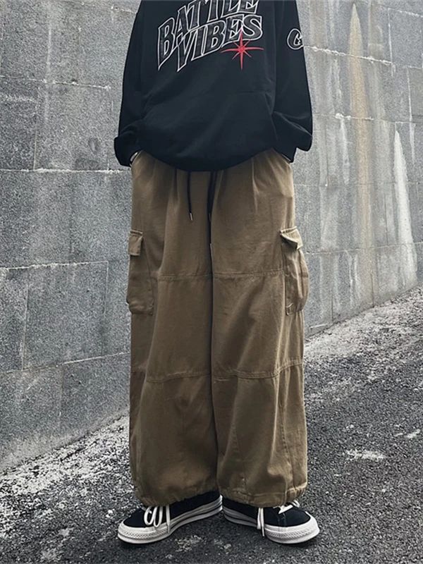 Pantalon Cargo décontracté à jambes larges pour hommes, vêtements de travail en tissu Polyester doux, coupe ample pour les saisons de printemps et d'automne
