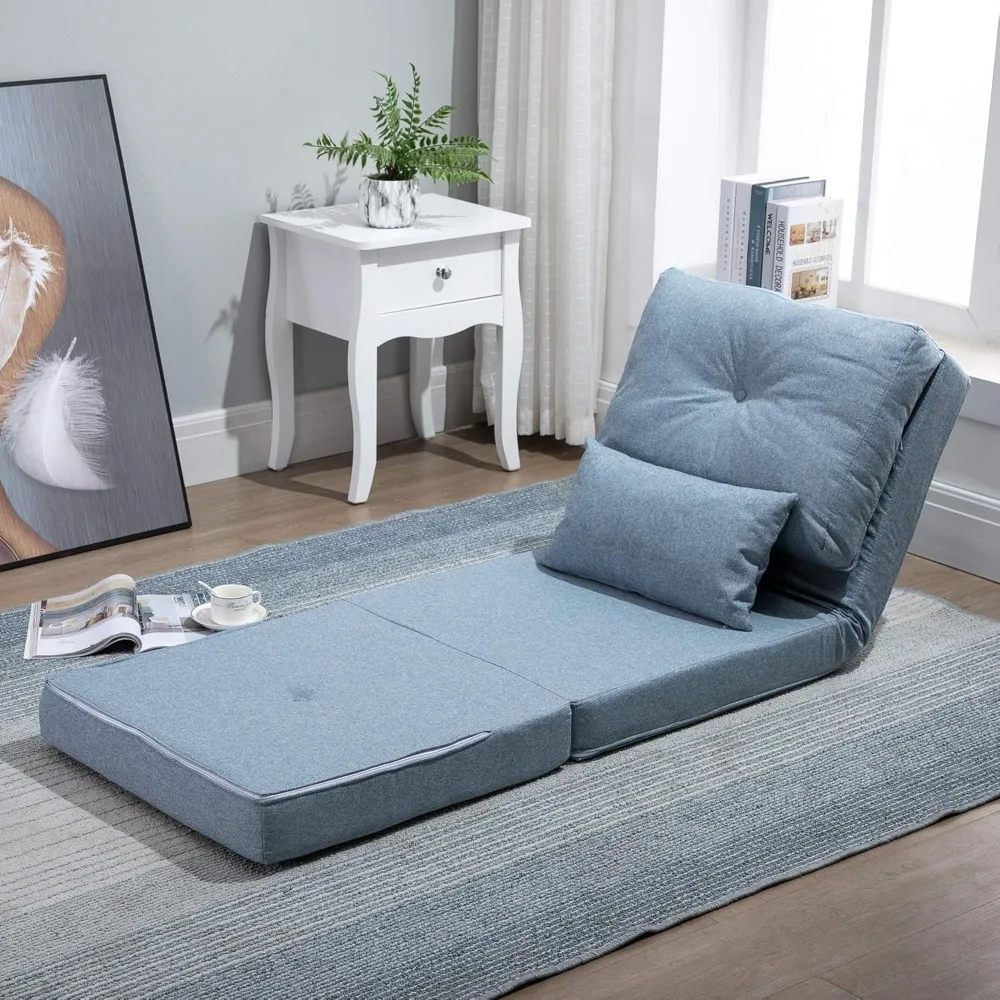 

Convertible Flip Chair, Floor Lazy Sofa, Folding Upholstered Couch Bed with Adjustable Backrest, Metal Frame and Pillows