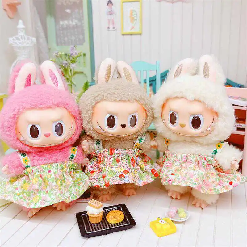 Kawaii mini idol puppen kleidung, süßer blumen rock, weiche gefüllte baumwolle, nackte puppe, keine wiederholung, plüsch mit skelett, geschenke, 10cm