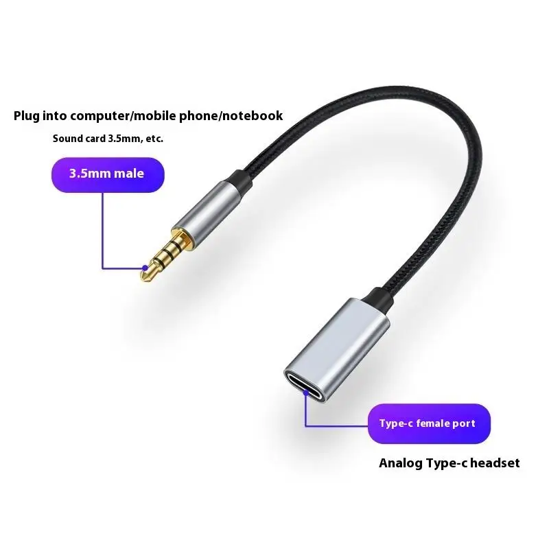 1Pcs Phone Tablet PC Accessories With USB C Port Cable Conversion Earphone Microphone 3.5mm Male To Type-C Aux Audio Adapter - view 6