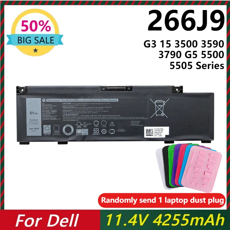 

266J9 Laptop Battery for Dell G3 15 3500 3590 3790 G5 15 5500 SE 5505 P89F Inspiron 5490 INS 15PR-1545W 1548BR 1645W 1742BR