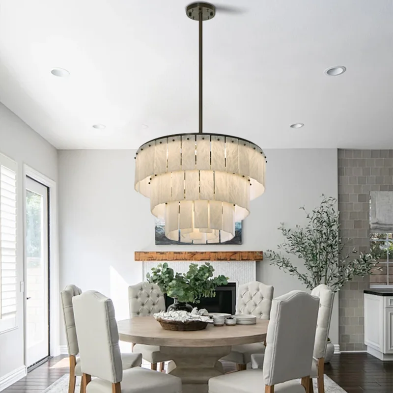 Modern Black Full Copper Dolomite Dining Room Pendant Light For Living Room Decoration  Ceiling Lighting Lustre Light Fixture