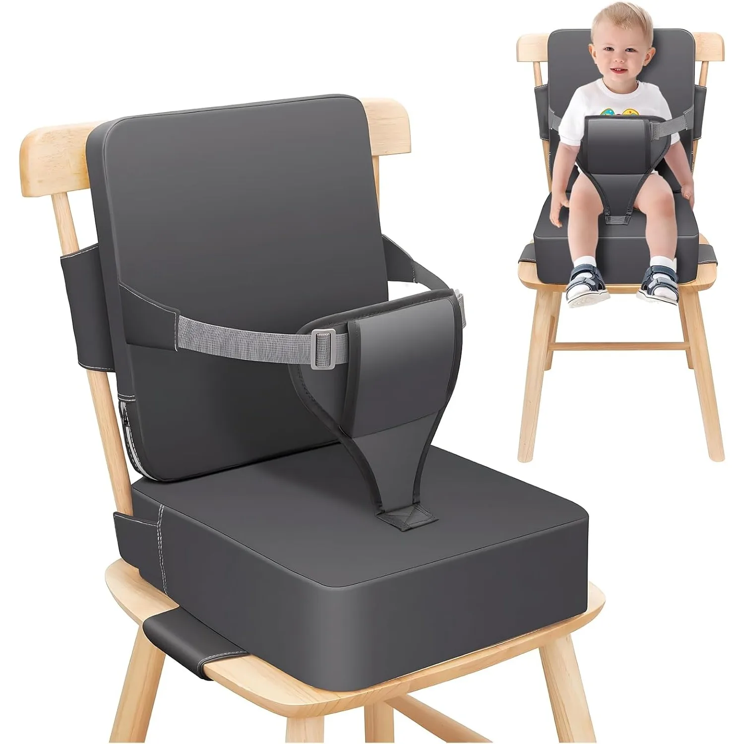 مقعد معزز لكرسي المطبخ، مقعد معزز لطاولة الطعام، مقعد الطعام مع أشرطة قابلة للتعديل، غير قابلة للانزلاق وجيدة التهوية #1