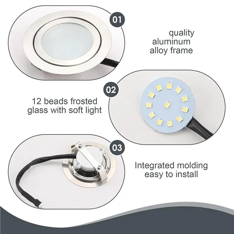 12 فولت تيار مستمر 1.5 واط أضواء غطاء محرك السيارة مع مقبس EL ذكر ، 6 حزمة ثقب خزانة موقد LED ضوء راحة ، لمبة إضاءة المطبخ