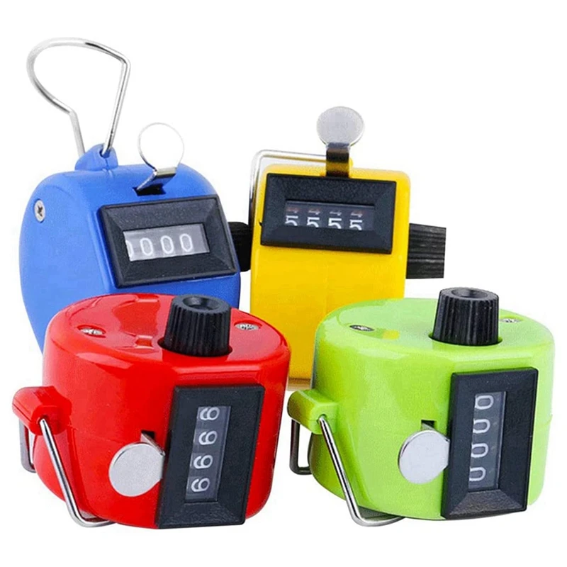 12PCS Hand Counter 4 Digit Mechanical Palm Click Counter Assorted Color Hand Hold Counter Clicker With Metal Finger Ring
