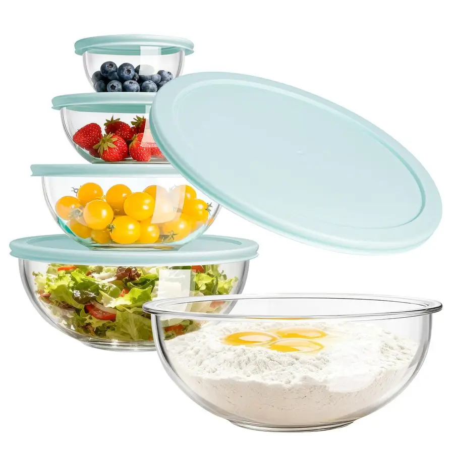 

Glass Mixing Bowl with Lids Set of 50.2QT, 0.5QT, 1.1QT, 2.1QT, 3.75 QT, SpaceSaving Nesting Bowls Antislip Salad Bowls for Stor