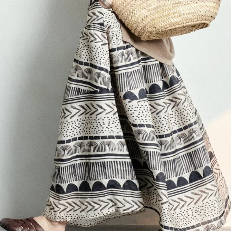 

2026 Summer New Original Design Artistic Style Linen Breathable Half Length Skirt for Women
