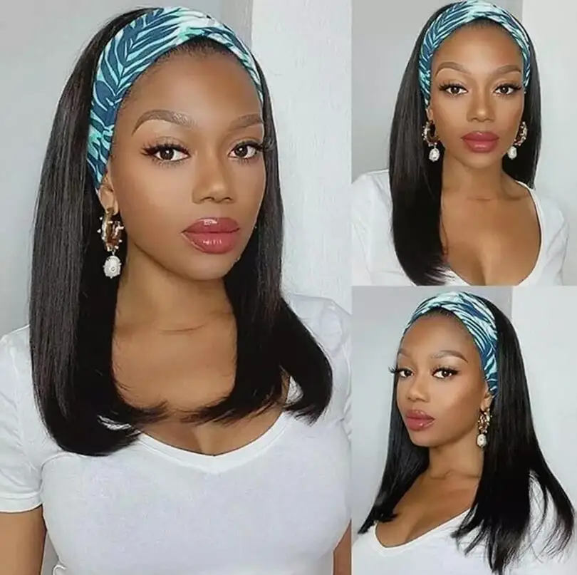 Headband Wig Straight Hair Synthetic Hair Wig for Black Women Glueless Black Wig