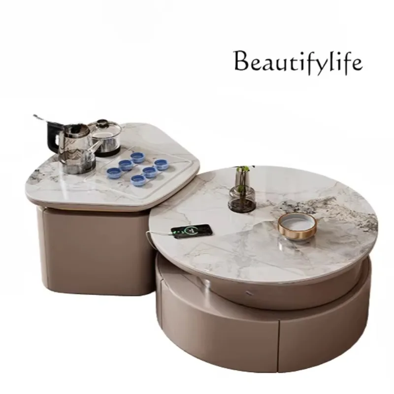 X35 Rock Slab Coffee Table Living Room Household Small Apartment Modern Simple New Light Luxury High-end Folding Mobile Tea Tabl