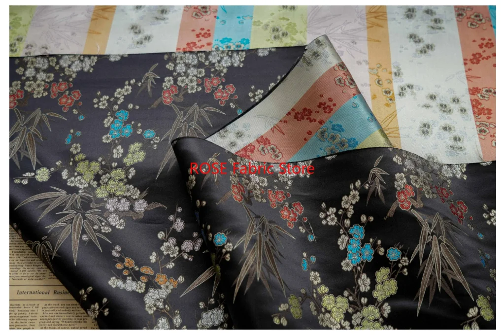 Tessuto jacquard in broccato di raso con foglie di bambù, abito retrò, borsa, tessuto da cucito decorativo