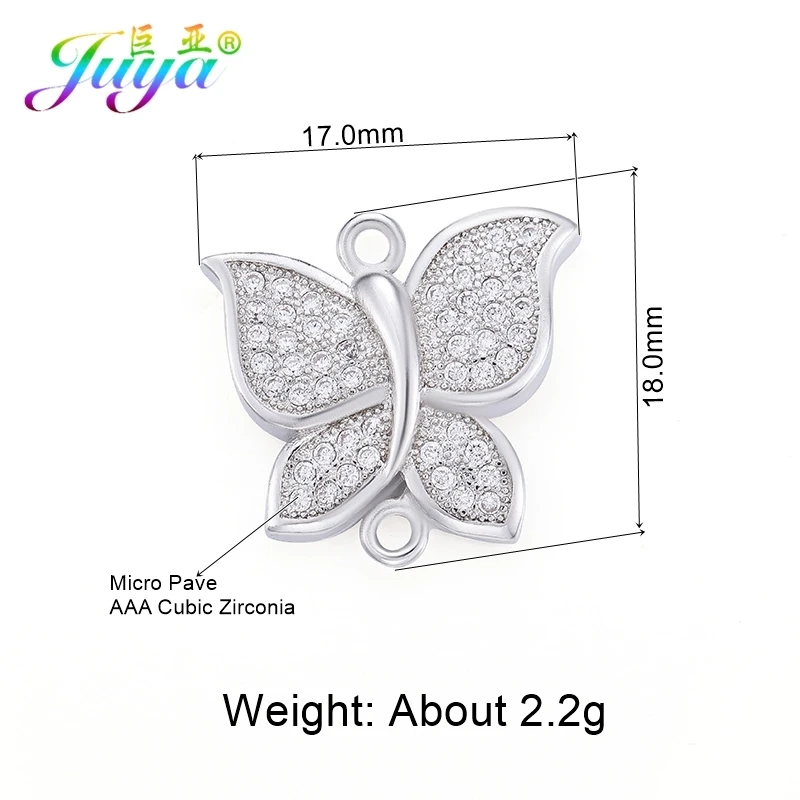 Juya 18K 골드 도금 Cz 구리 장식 스타 플라워 나비 참 커넥터 DIY 여성 패션 귀걸이 팔찌 만들기