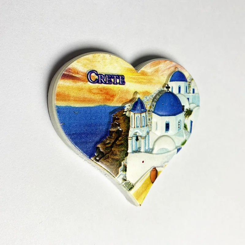 Santorini, Greece Souvenirs Heart-shaped 3D refrigerator sticker Home Decor Items Collection Arts and Crafts gifts