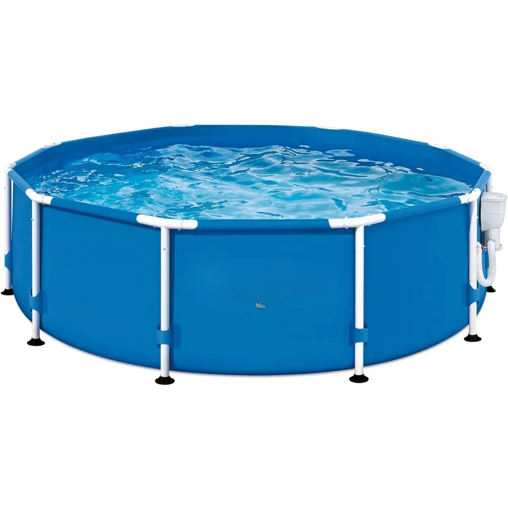 

Metal Frame Outdoor Backyard Above Ground Swimming Pool Set with Filter Pump, Type I Cartridge, and Repair Patch