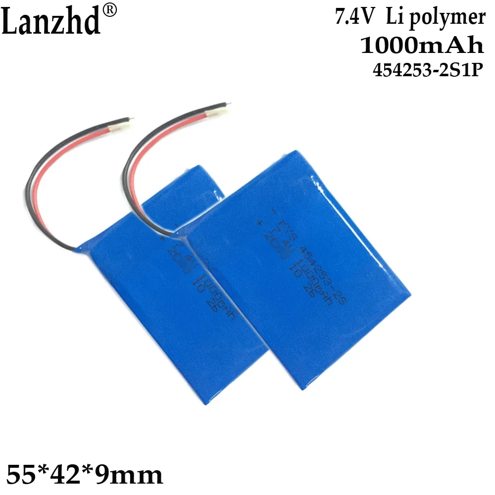 7.4V polymer battery pack for massager Wall lamp lithium therapy instrument security equipment 454253-2S 1000mAh