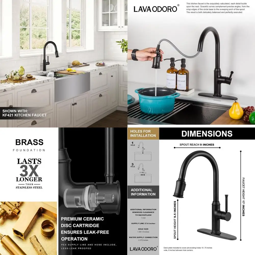 

Matte Black Single Handle Pull-Down Spray Kitchen Faucet with Deck Plate, KF421-MB