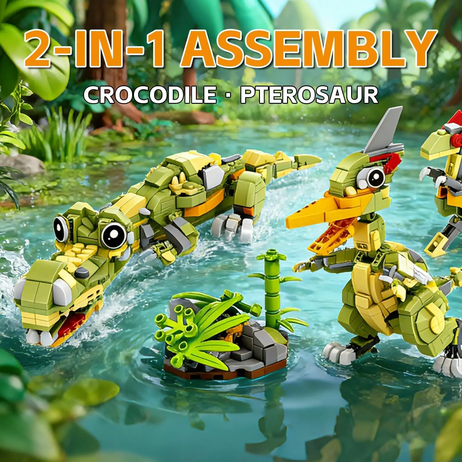 

Строительные блоки динозавров Юрского периода 2-в-1, комплект моделей птерозавра и крокодила из 626 предметов, развивающая игрушка для детей от 6 до 12 лет