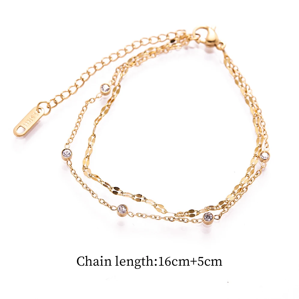 INS Goldfarbene Karabiner-Handkette, Einzigartiger Doppelschichtiger Schmuck mit Fünf Runden CZ-Steinen, Armbänder für Frauen, Modisches Accessoire, Geschenk – Detail 1