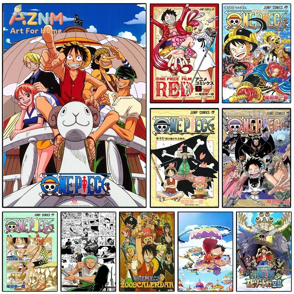 AZNM One Piece Anime Going Merry Straw Hat Crew Luffy Usopp Nami Canvas Wall Art Print Home Decor Poster