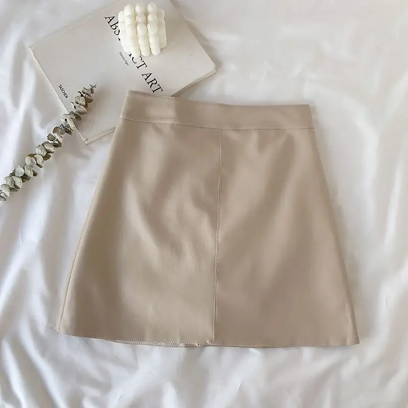 Solid Zipper Wrap Hip Leather Skirt Autumn Winter New Korean High Waist Mini Skirt Female Chic Sexy Club A-line Pu Skirts Women