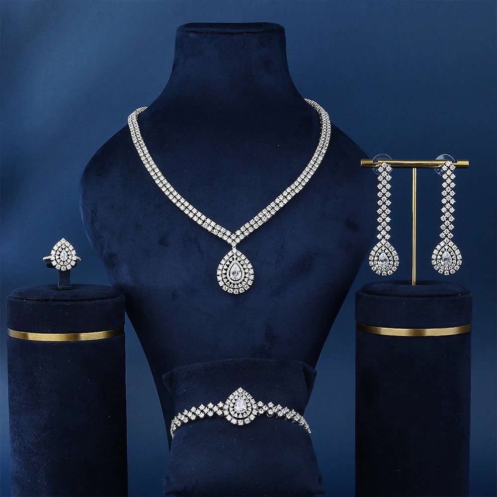 

019270 Bride Jewelry Sets For Women Full Cubic Zirconia Necklaces for Dubai Wedding Engagement Party Crystal Jewelry Accessories