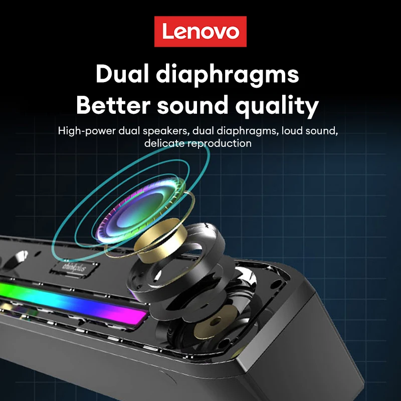 Choice Lenovo Wired and Bluetooth 5.0 Speaker Home Movie Surround Sound For Desk Computer Subwoofer B02 Long Strip Speaker TS33 image 6
