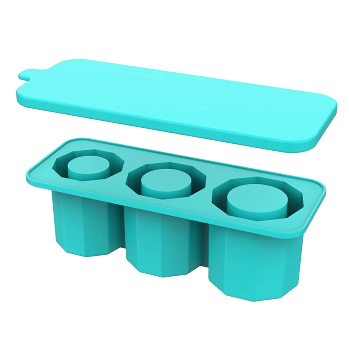 Ice Square Tray for Stanley Cups, Silicone Ice Square Molds with Lid for Making 3 Hollow Cylinder Ice Cube, Lake Blue