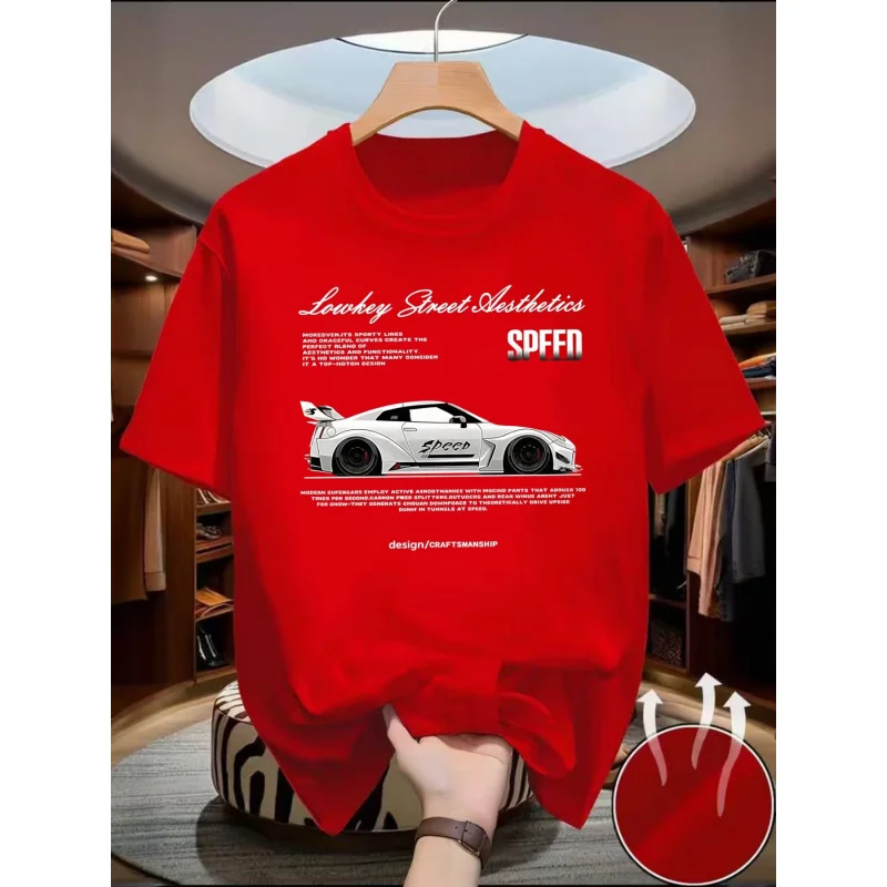 Men's Round Neck Printed Short Sleeve T-Shirt Racing Speed and Craft Comfort Design Fashion Elements Comfortable