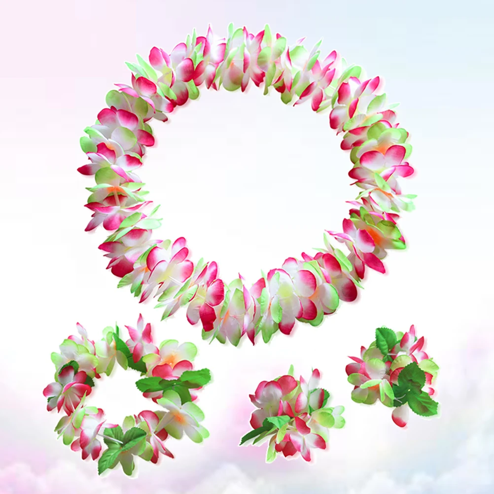

4 Pcs Wreath Four Piece Set Hawaii Costume Accessories Hawaiian Bracelet Headpiece for Women Garlands