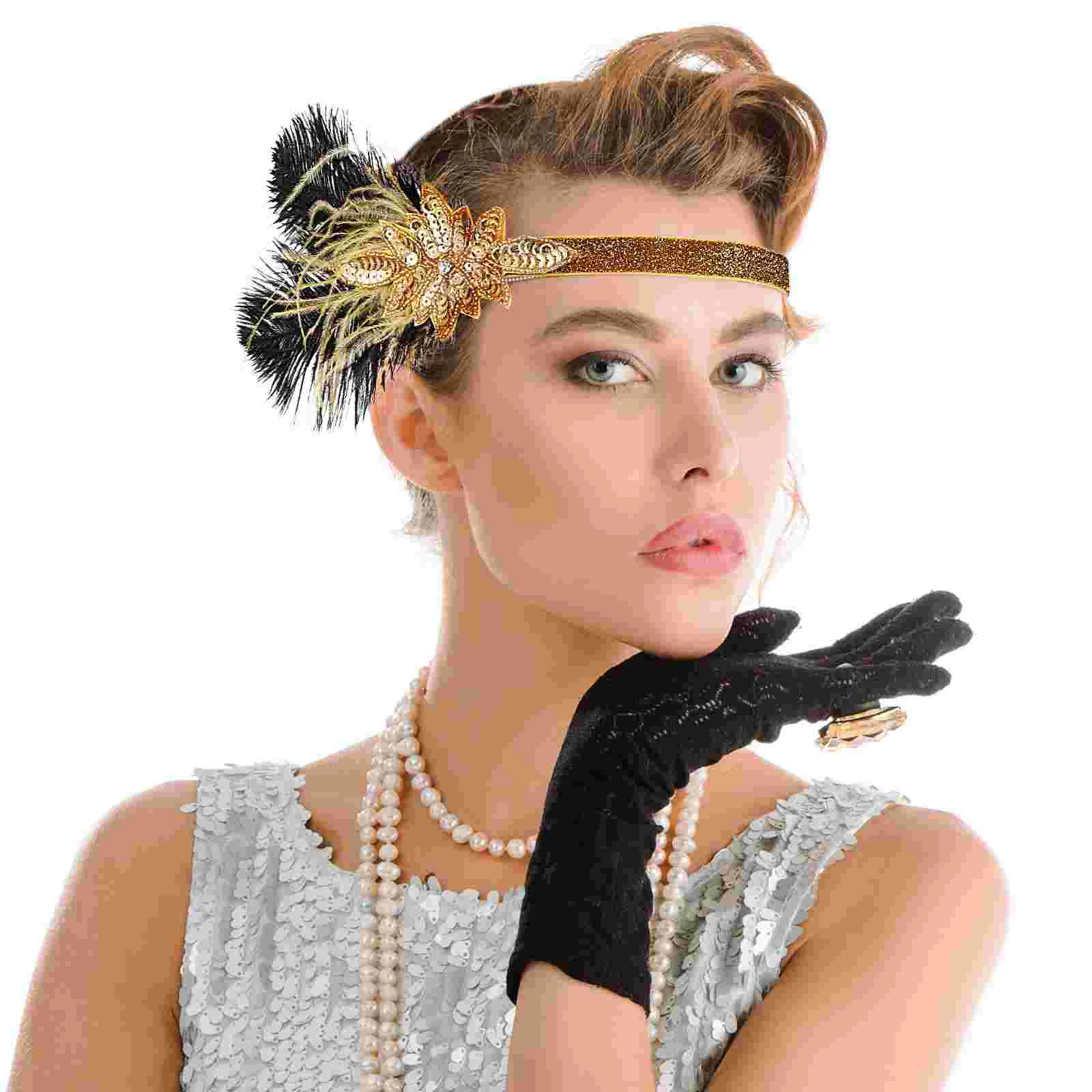 Accessories Clothing Miss Bride Gold Headband Bling Rhinestone Bands Feather Sequin