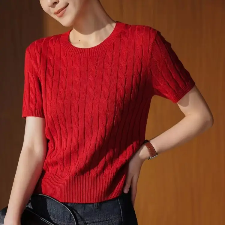 Vintage twisted flower minimalist advanced 100% pure cashmere knitted slim and versatile bottoming shirt