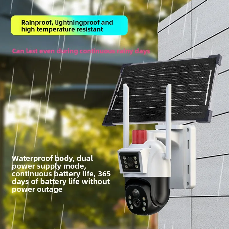 Outdoor Solar Dual Lens Camera HD Night Vision No Power No Network Remote