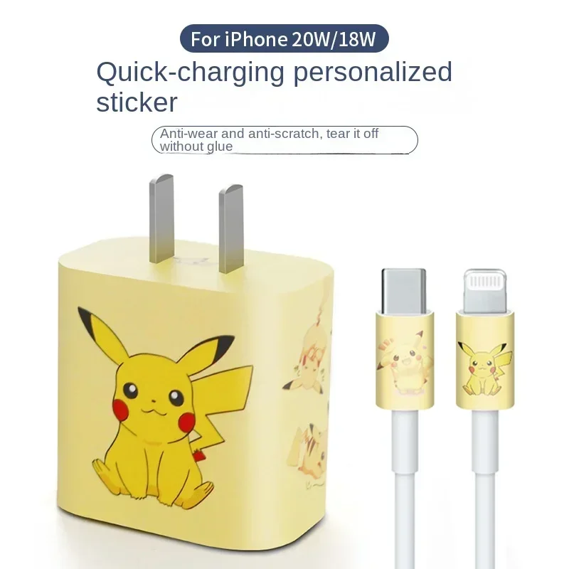 Sanrio Cartoon Data Cable Wrapped DIY Sticker Decoration Cute Anime Hello Kitty Pikachu Charger Protective Case for IPhone 20w