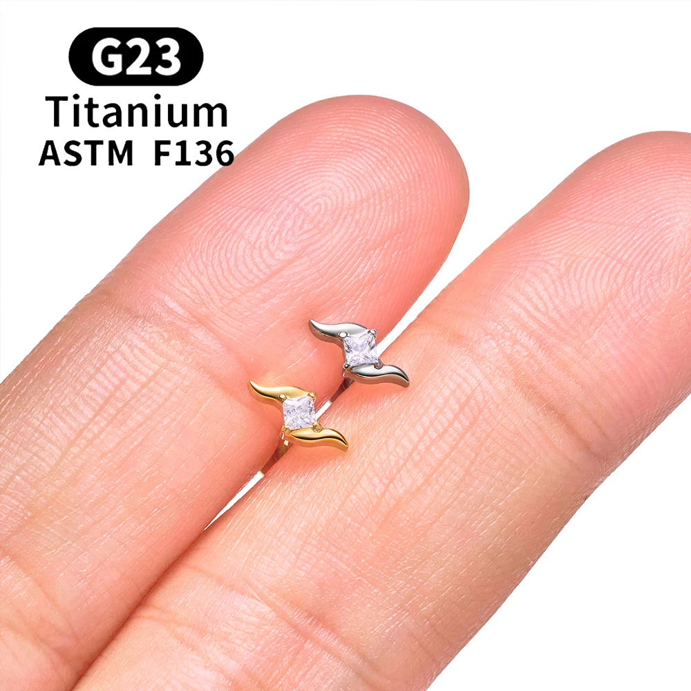 ASTM F136 Titan Muschel-Ohrstecker 16G CZ Flacher Rücken Labret Lippenstecker Helix Knorpel Tragus Ohrläppchen Ohrpiercing Schmuck – Detail 12
