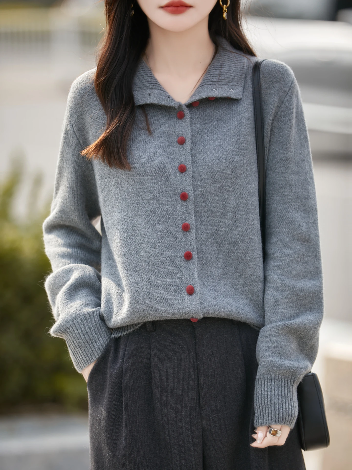 

ey Knitted Open Cardigan High Collar Slimming Sweater Single Button Flip Collar Top Outerwear Ele Commute Sle Women's...