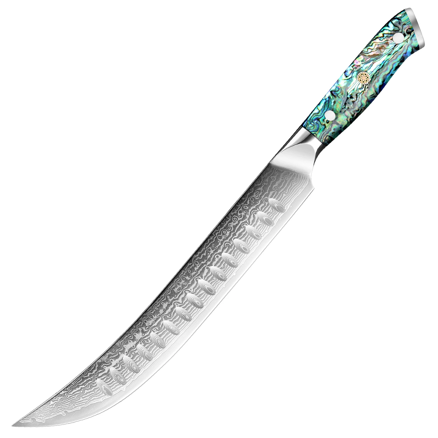 

Japan Damascus VG10 Steel Brisket Slicing Knife Kitchen Knife Ham knife Dazzling Abalone Shell Handle Sharp Slicer Salmon Knife