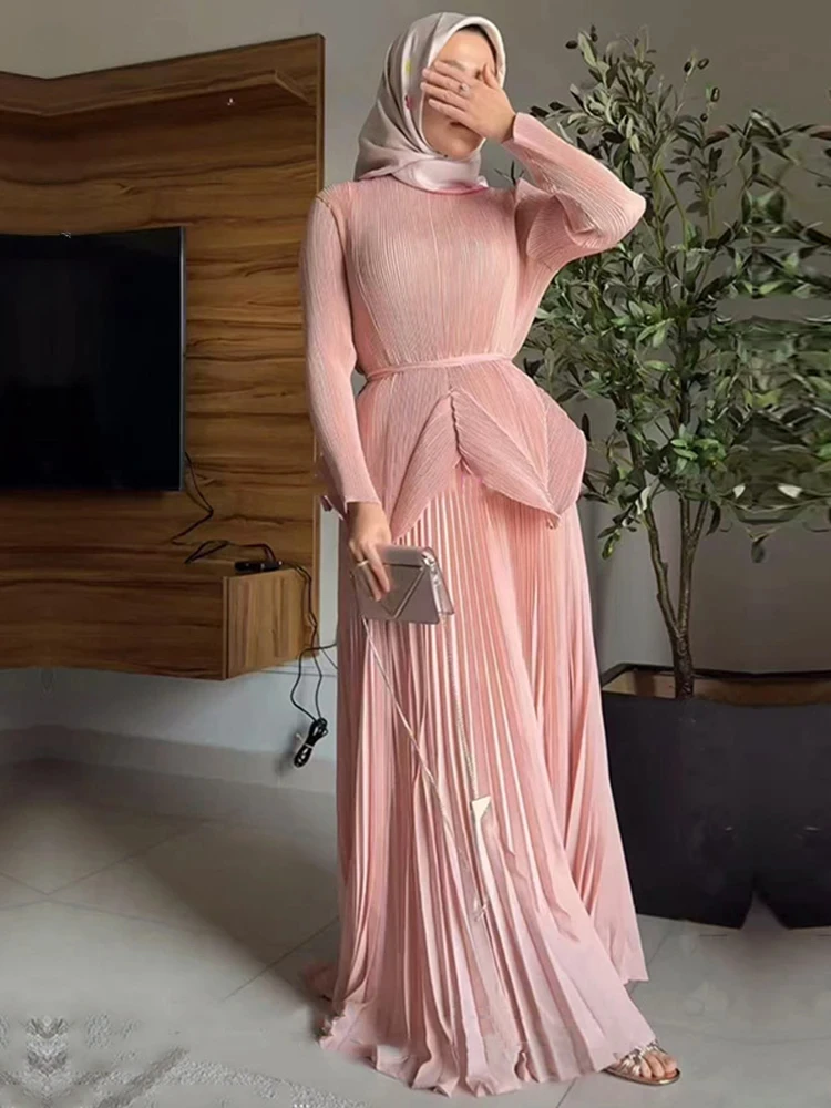 

ANLAN High Quality Fashion Pleated Two Pieces Set For Women 2025 New Irregular Hem Tops And Elastic Waist A-line Skirt 2AN3790