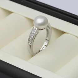 Genuine Natural Freshwater Pearl Rings Woman,925 Sterling Silver Ring With Pearl Adjustable Mom Wife Birthday Gift White Black