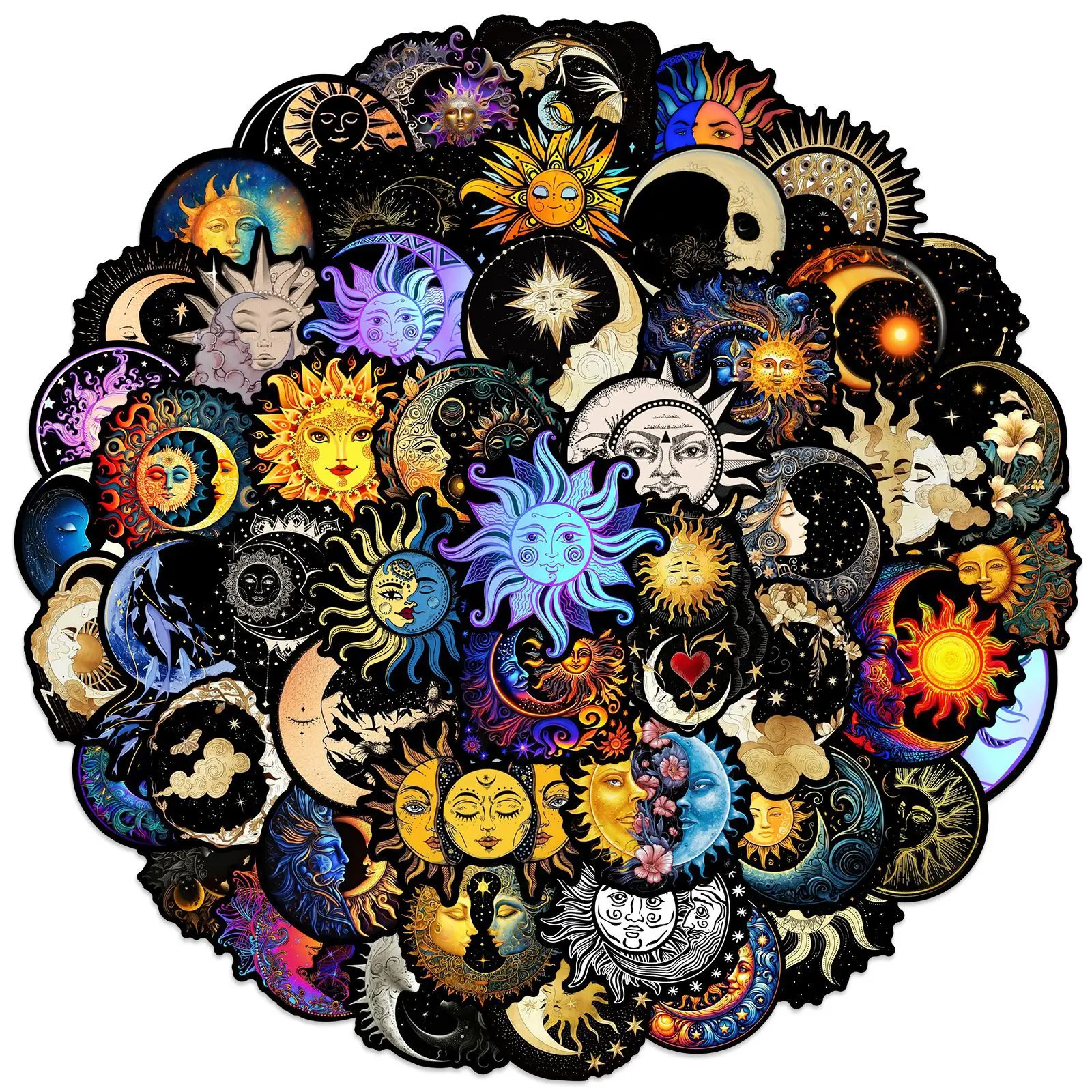 

50Pcs Art Moon and Sun Stickers Vintage Moon Decals For Notebook Journal Scrapbook Diary Laptop Decoration Stickers