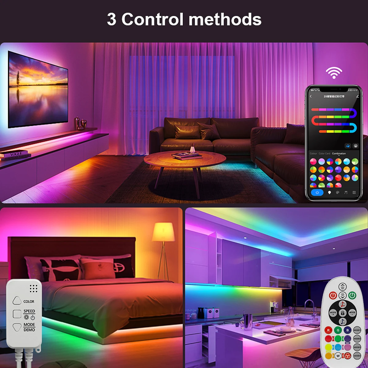 DC12V/24V 3 Pin Tuya APP Wifi LED RGBIC Controller With Remote, Work With Alexa and Google home For 3 Pin RGBIC LED Strip Light