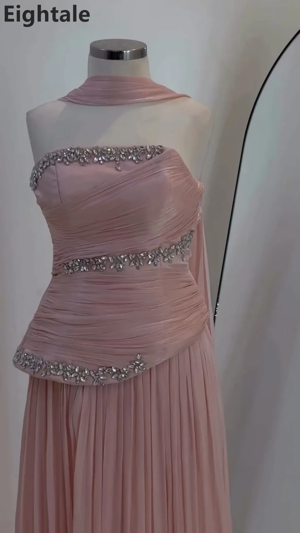 فستان سهرة طويل وردي على شكل حرف A من Eightale 2025 مطرز بدون حمالات لحفلات الزفاف الرسمية والحفلات الراقصة فستان حفلات دبي مخصص