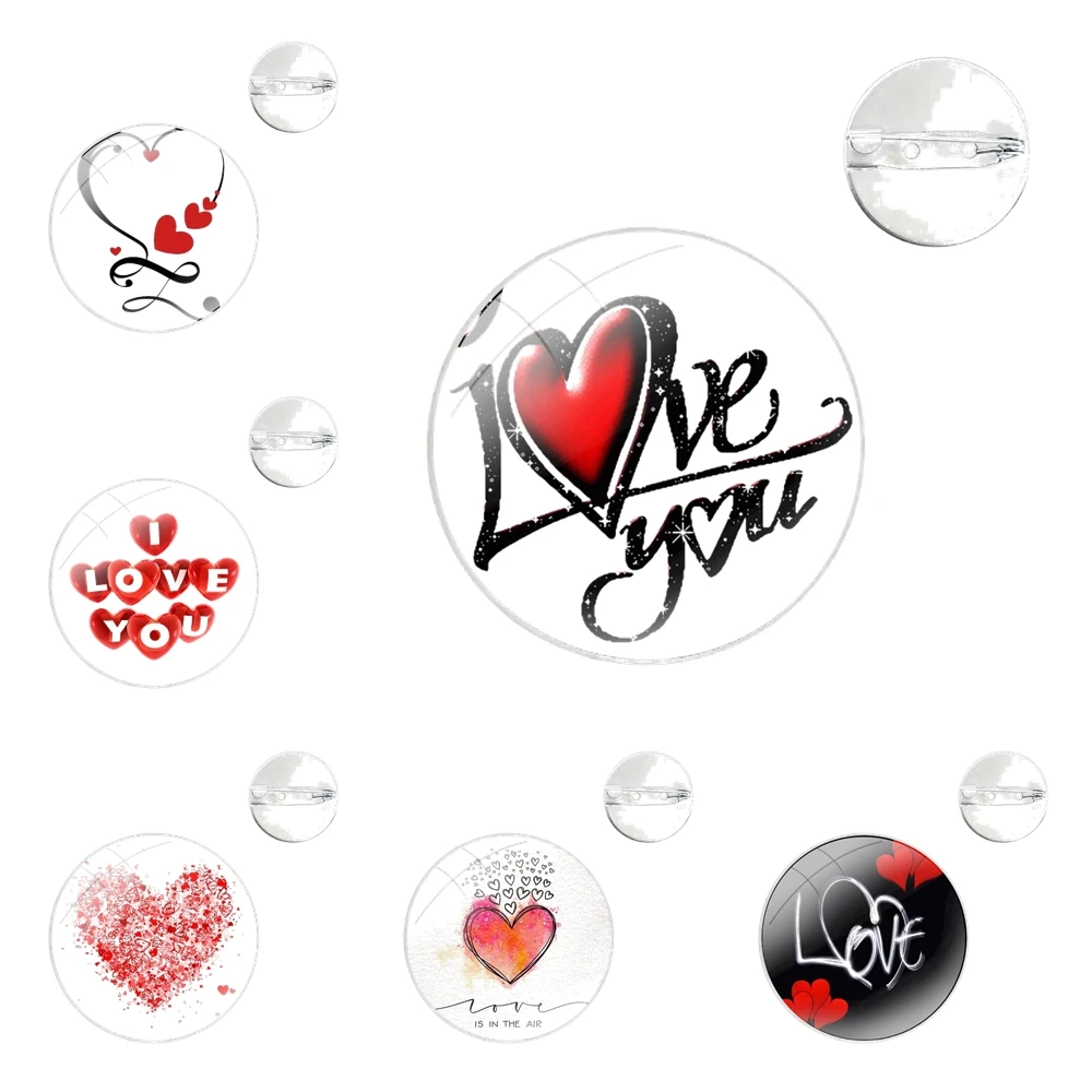 Broches de Metal para ropa, insignia de alfileres para mochila, regalo de decoración, patrones de Arte de corazón de amor rojo dibujado a mano