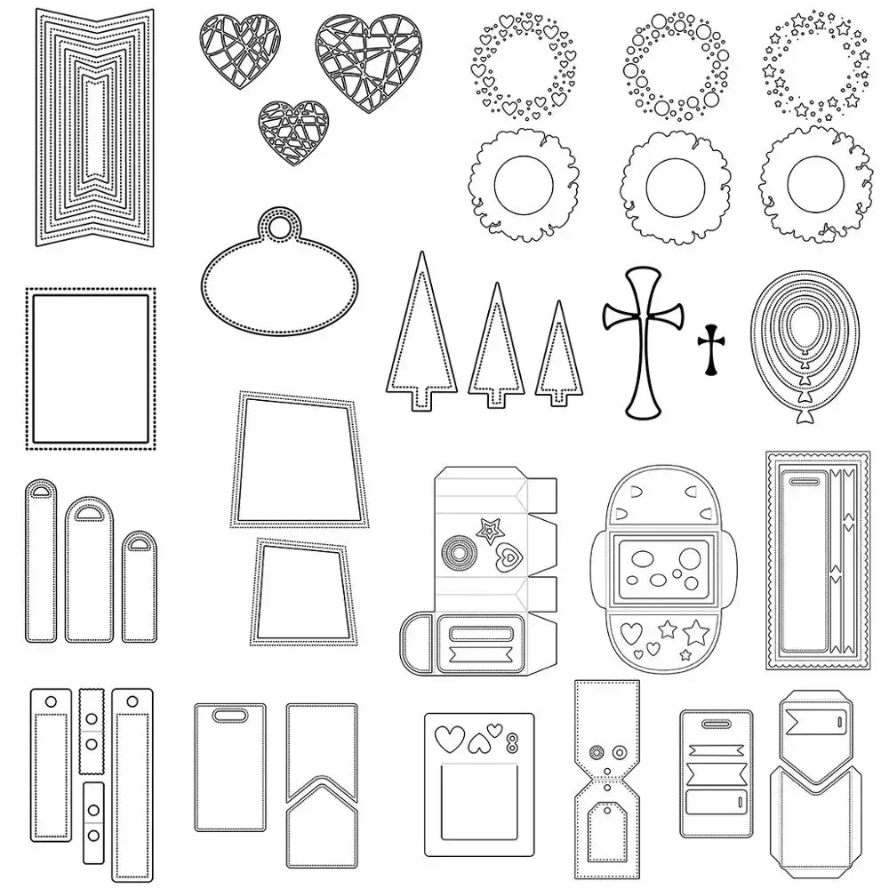 Piggy Craft metal cutting dies cut die mold Various label tag shape frame Scrapbook paper craft knife mould blade punch stencils