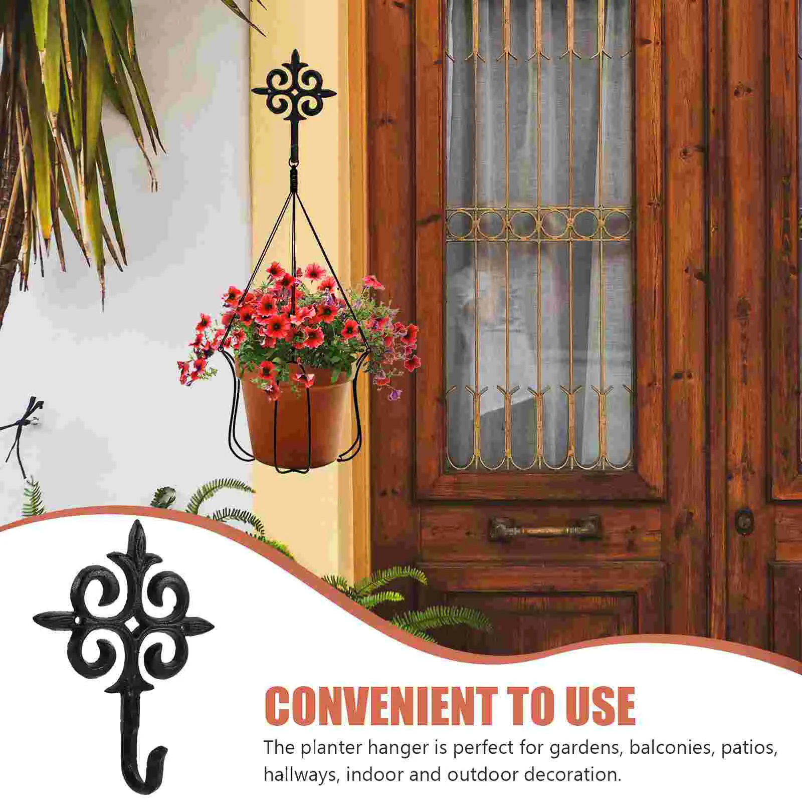 Gancho de flores de hierro fundido para exteriores, ganchos para cesta, soporte para maceta colgante, soporte interior