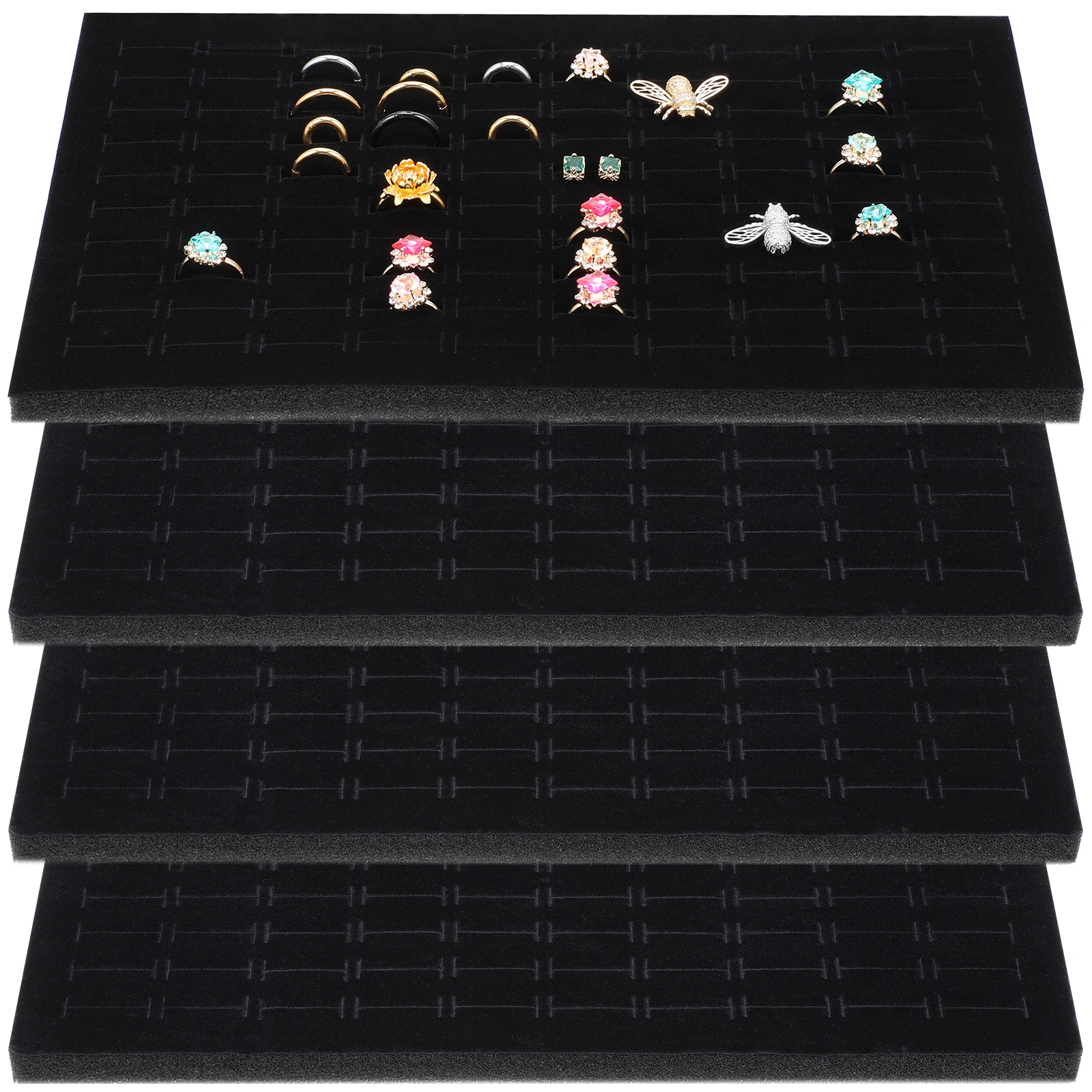 

Black Jewelry Insert Pad 4pcs Foam Display Mat for Ring Earring Showcase DIY Sponge Holder Box Liner Organizer Craft Supplies
