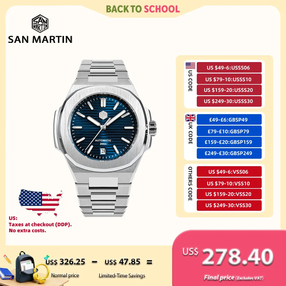 

San Martin Wrist Watch For Men Mechanical Waterproof Watches Luxury Bracelet Automatic Diver Retro Classic 20Bar Luminous SN0075