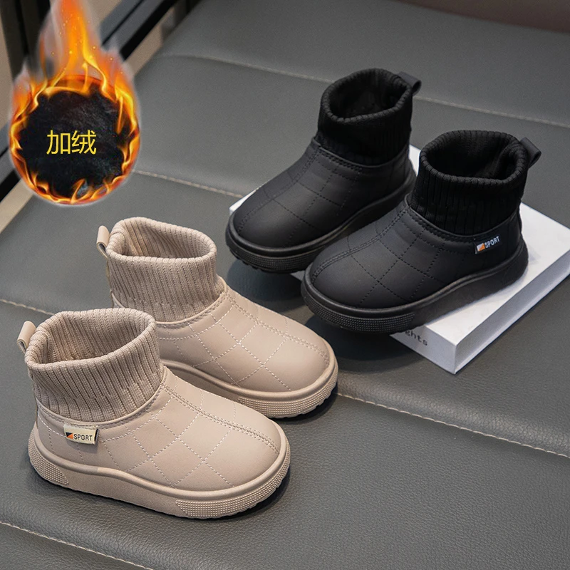 

Новинка 2024, детские зимние сапоги высокого качества, утепленная хлопковая обувь с подкладкой для мальчиков и девочек, зимние черные мягкие нескользящие детские ботинки-носки