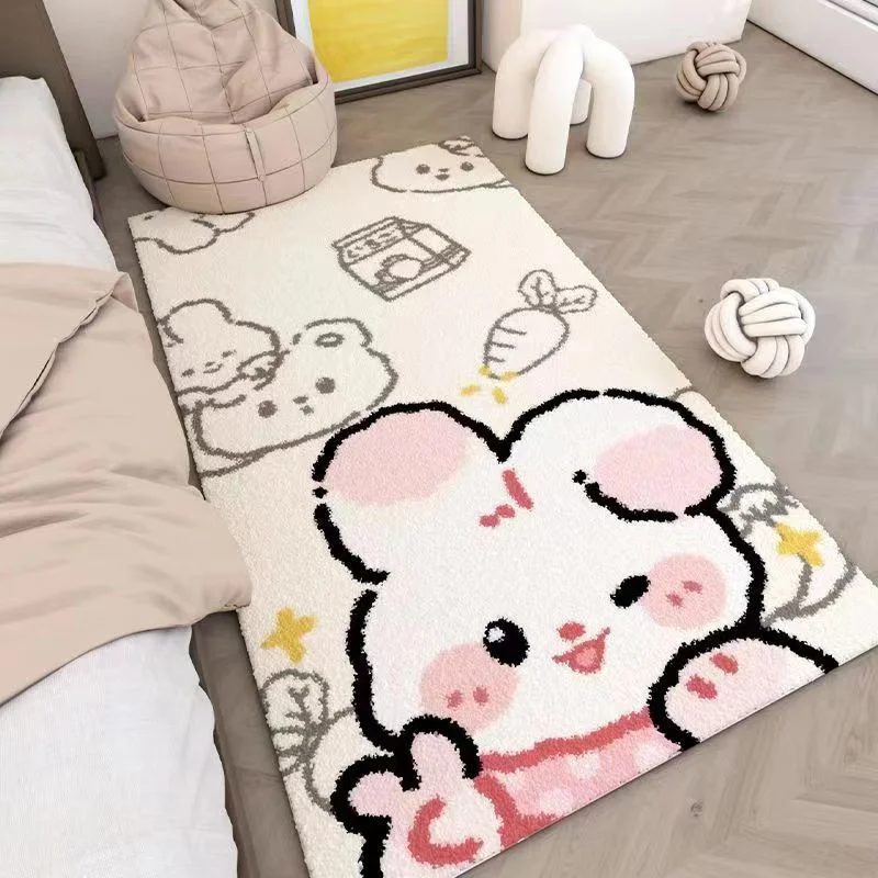 Cute Rabbit Cartoon Living Room Decoration Carpet Bedroom Bedside Sofa Soft Kids Play Floor Mat Home Bay Window Fluffy Area Rugs